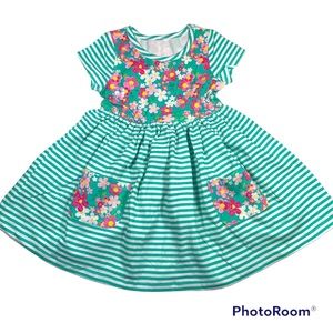 NWOT green and white stripes knit floral dress Size 3T